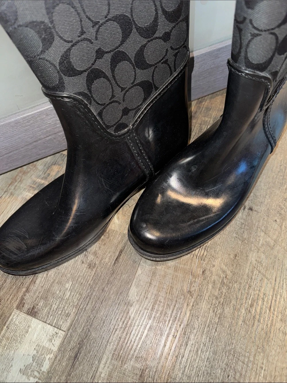 Coach TristeeTall Black Signature Lace-Up Rain Boots